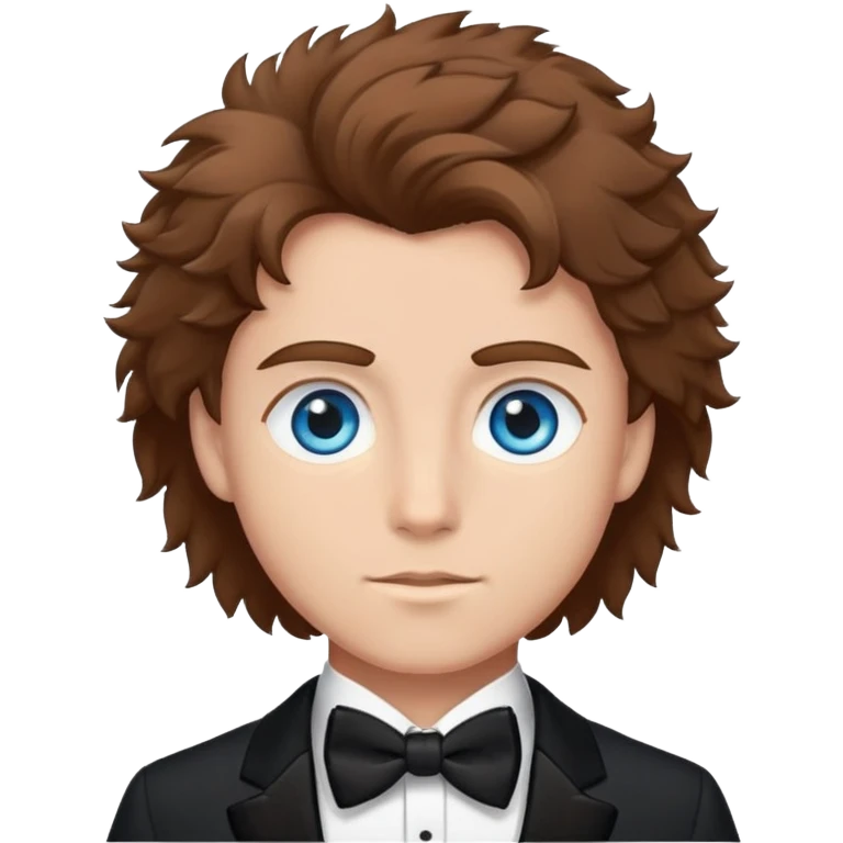 Blue eye brown hair fluffy hair in a black tux  emoji