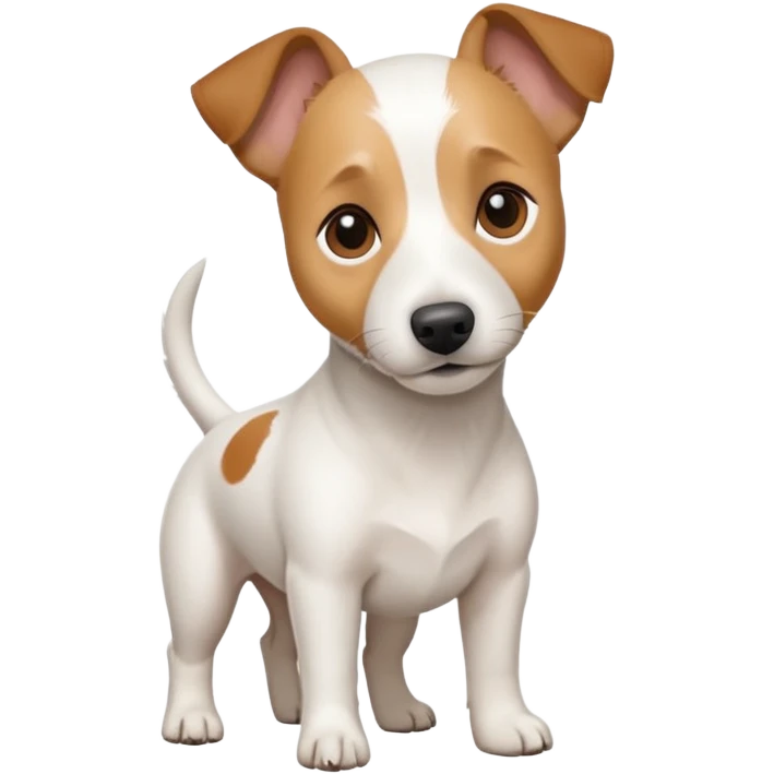 a full body white jack russel looking dog the size of a kelpie with light brown ears and a light brown patch on one eye and a large snout emoji