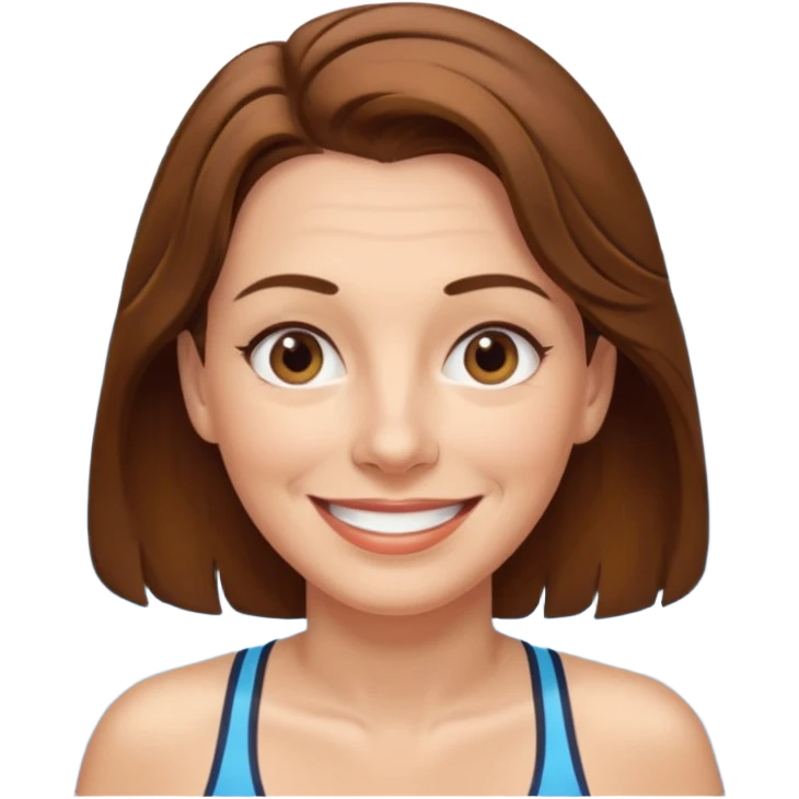 a femela swimming coach with shoulder lengt brown hair and a friendly face - a little older early 50s but some wrinkels into the face emoji