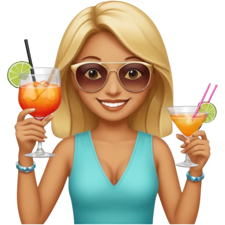 Professional sexy woman smiling holding cocktail posing in shades flashing peace sign emoji