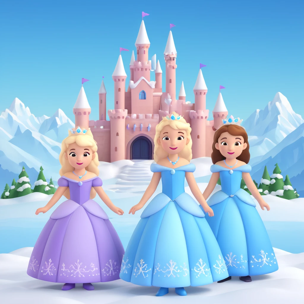 girls in a  snow princess dress, snow castle background emoji