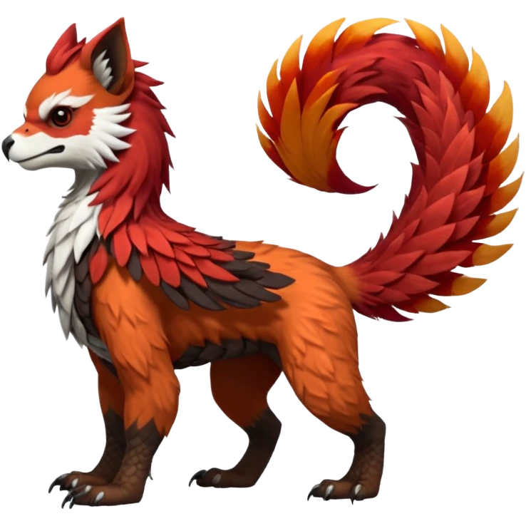 4-legged realistic scaly long-big-beaked Gryphon-Griffin-Griffsnuff-Talonflame-Silvally-Nargacuga-Red-Panda-fusion-hybrid-animal-Fakémon-creature, full body, with a long thin tufted lion-tail emoji