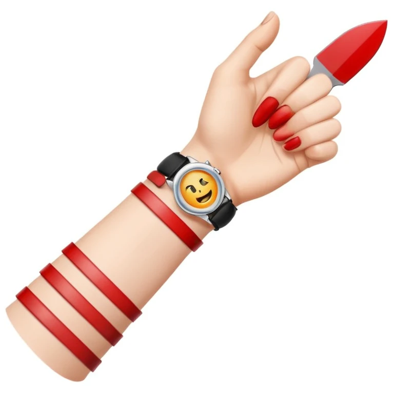 emoji wrist with red horizontal lines on it and a knife beside it emoji