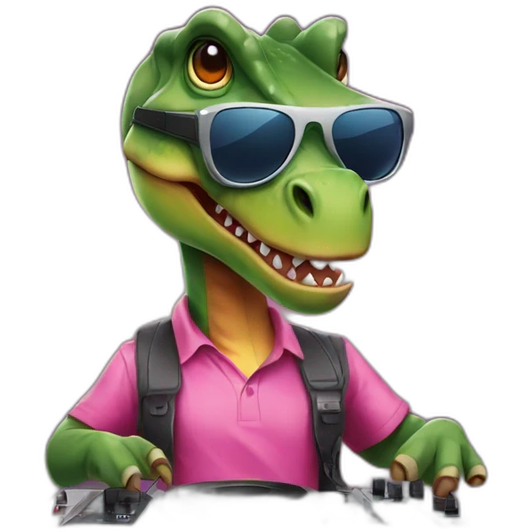Dinosaur with sunglasses and a DJ table emoji