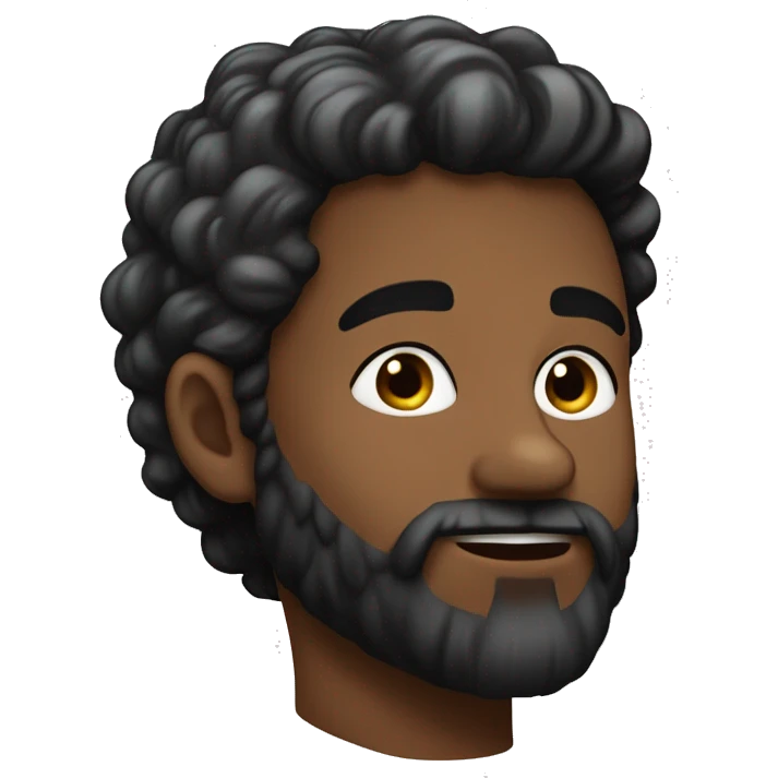 Un jeune homme noir avec une barbe légèrement fournie, des cheveux coupés noirs et un regard confiant emoji