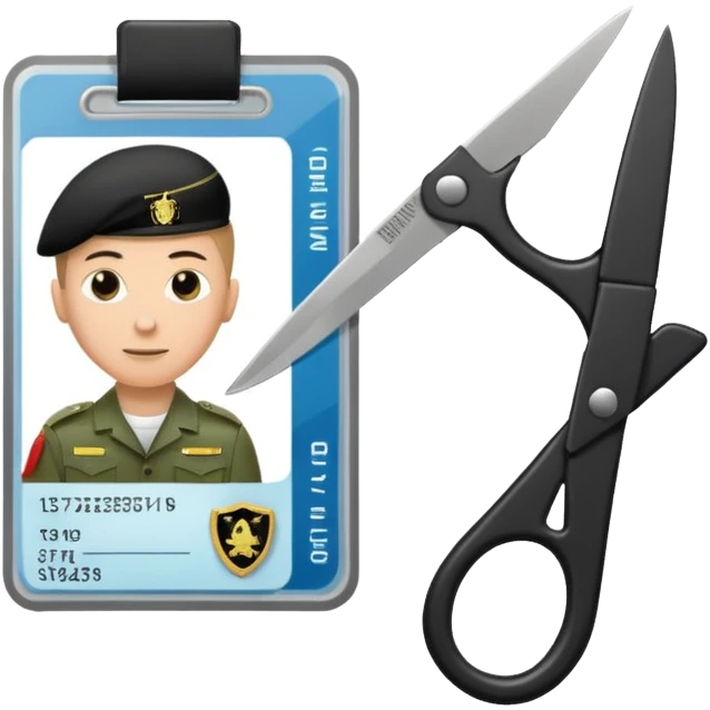 Floating black Scissors cutting in half an idf soldier ID card with a little chip in 2 parts emoji