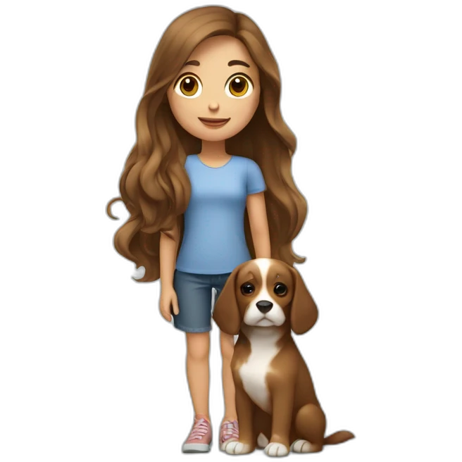 Girl with long brown hair and a dog petit brabançon emoji