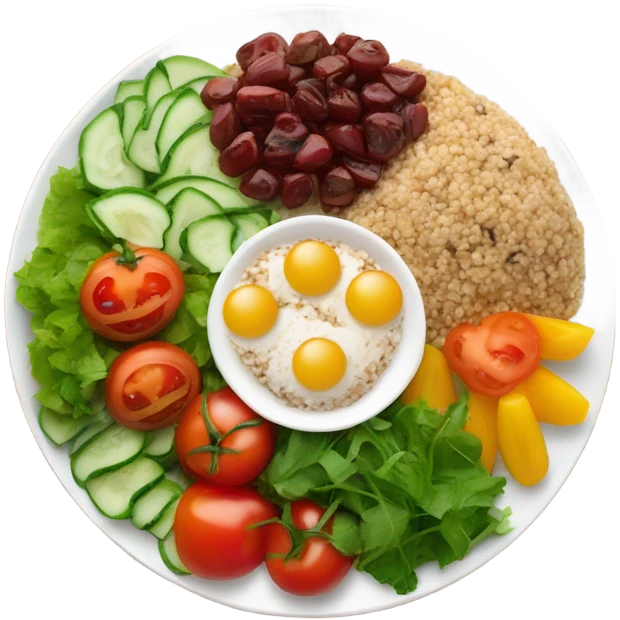 round white plate with healthy food emoji