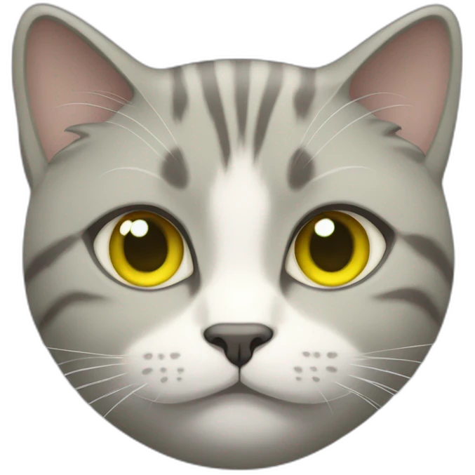 yellow, grey, and white fat female cat green eyes emoji