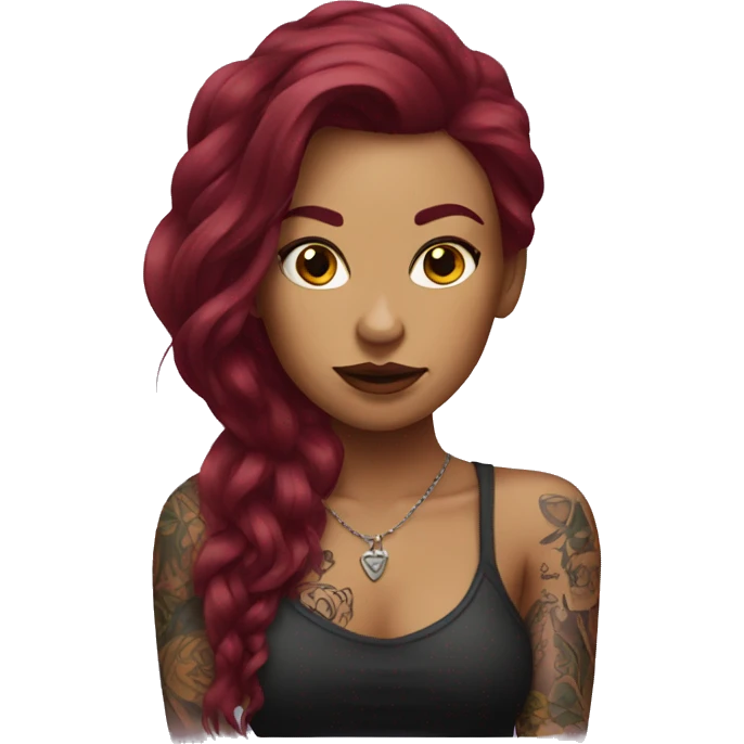 Tattooed woman with long burgundy hair emoji