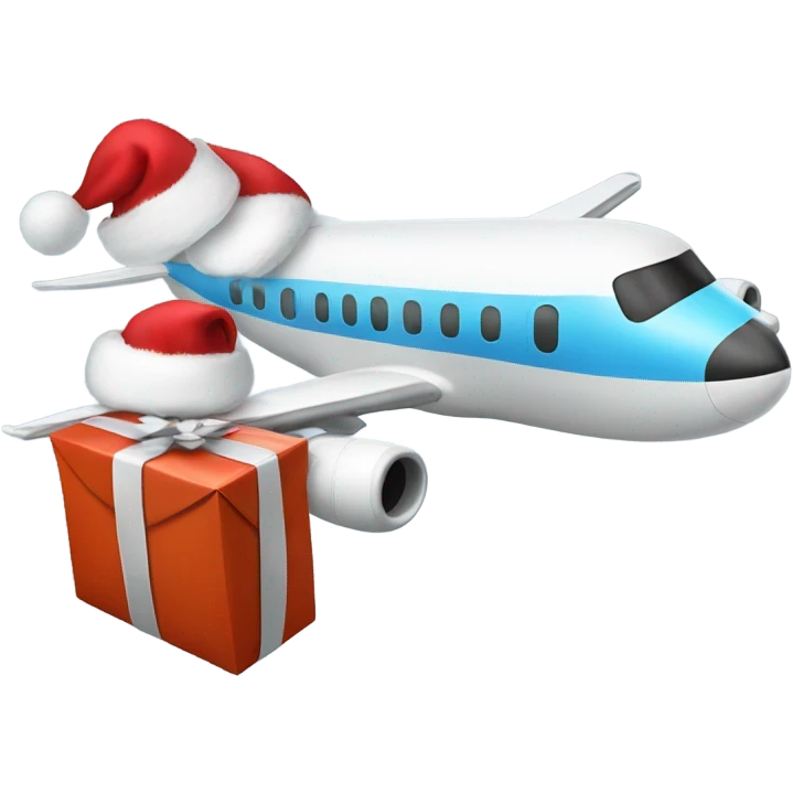 Plane with a Santa hat carrying and present bag emoji