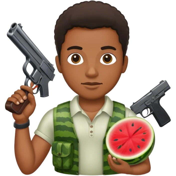 Black man with chicken watermelon and a gun emoji