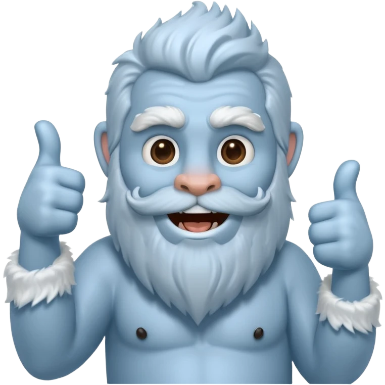 yeti, full body, ice grey blue, full beard, full fur, thumbs up, smiling, winking emoji