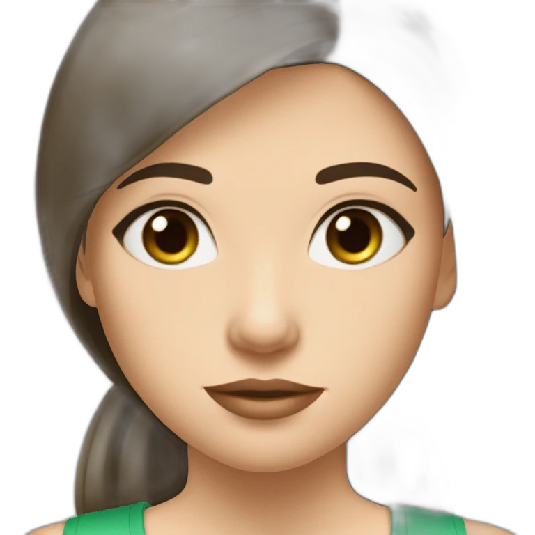 Fair skinned brunette, straight hair, pretty girl with dark eyes, wearing a green top emoji