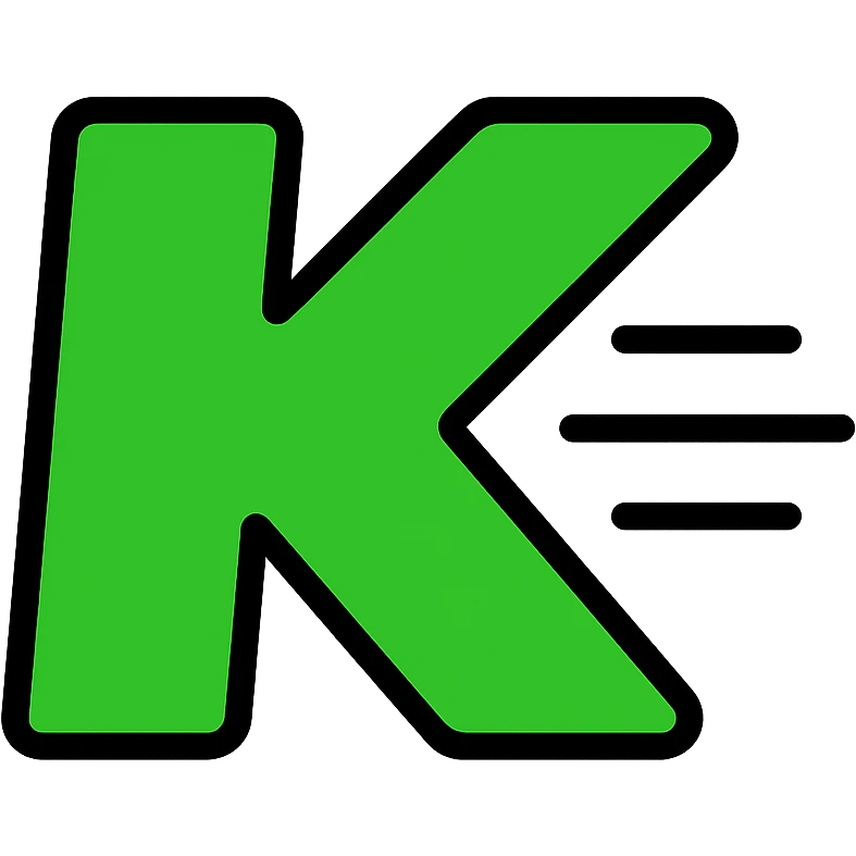 Kick.com logo, stylized 'K' icon with dynamic motion lines, green and black, energetic look emoji
