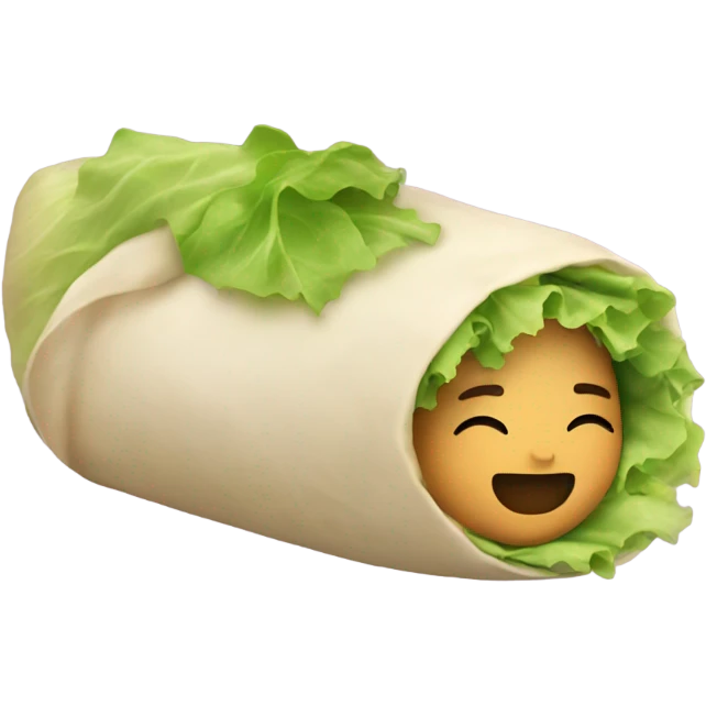 Human sleeping inside a burrito with lettuce  emoji