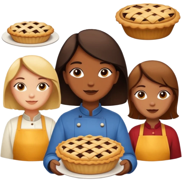 Baking community humanless avatar in vibrant style illustration. Pie, cookie, and muffin warm golden tones, simple shapes, flat design, high contrast. emoji