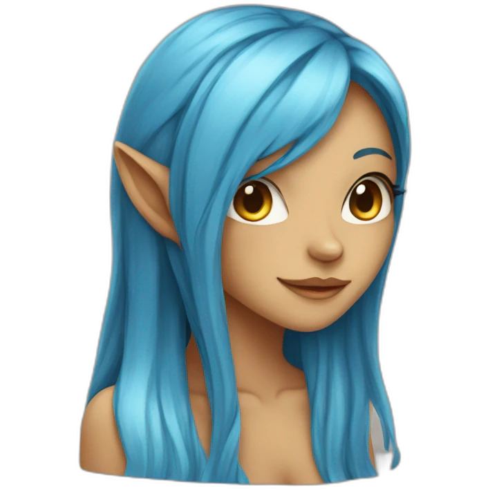 mysterious tan skinned cat girl with long blue hair emoji