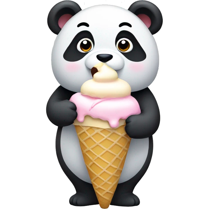 Cute chubby panda eating ice cream emoji