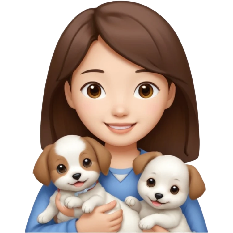 a asian japanese girl with brown hair and no bangs. she is holding a cute white puppy emoji
