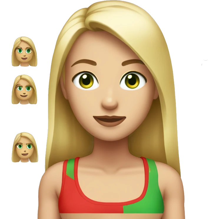 Very blonde blonde with straight hair with green eyes with a red tank top with medium breasts emoji