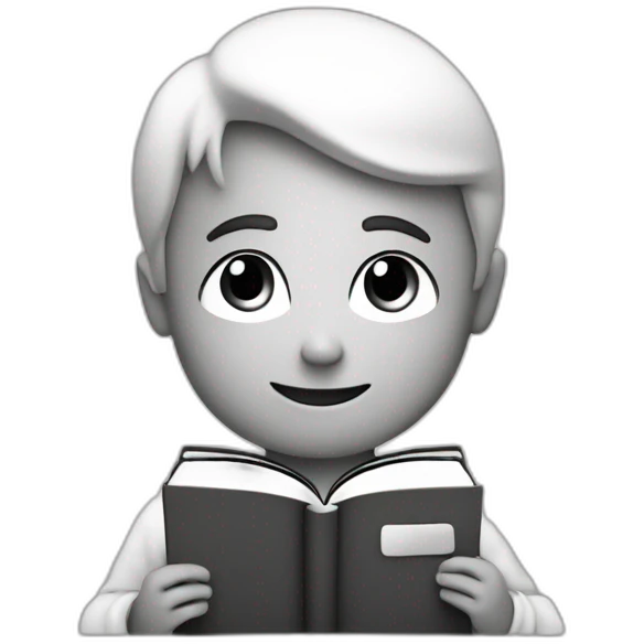 Boy with heart in book, black and white  emoji