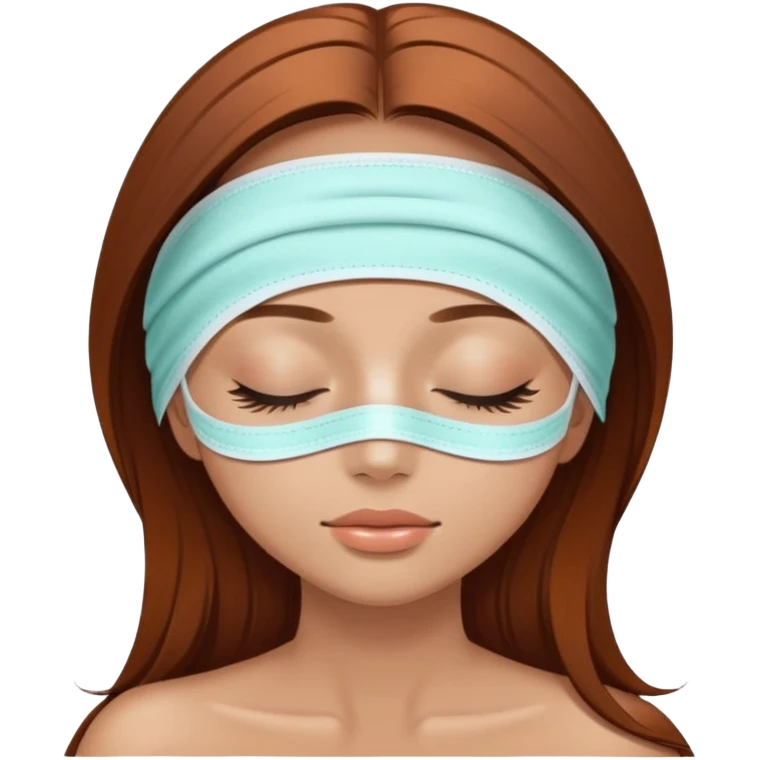 girl in spa with closed eyes, she las light a bit tanned skin, she’s wearing a spa mask and she has brown auburn hair straight and long lashes  emoji