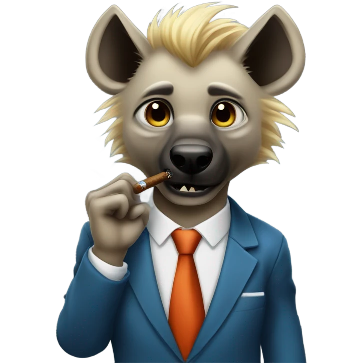 Blonde hair blue eyed hyena smoking a cigar in business suit emoji
