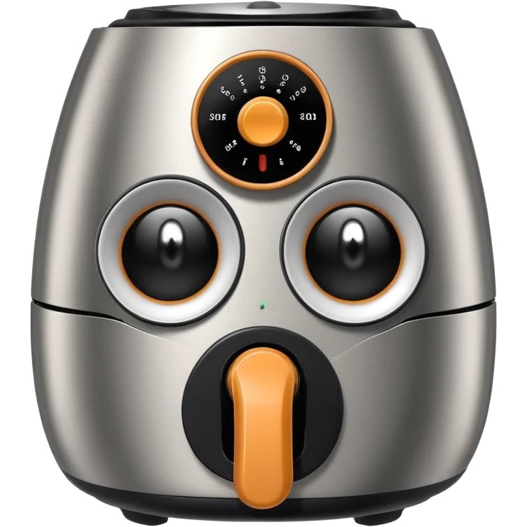 An air fryer with the knobs and handles made to look it's eyes, nose and mouth, hysterically crying with laughter emoji