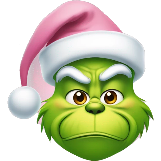 grinch face with a smirk wearing a light pink santa hat emoji