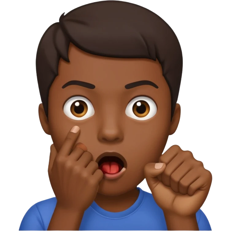 Darker skinned person who is shocked/ suprised and has their hand in a fist over their mouth emoji