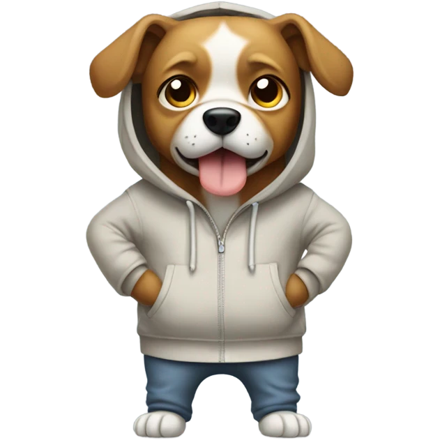 Dog standing on two feet with his hands inside his hoodie emoji