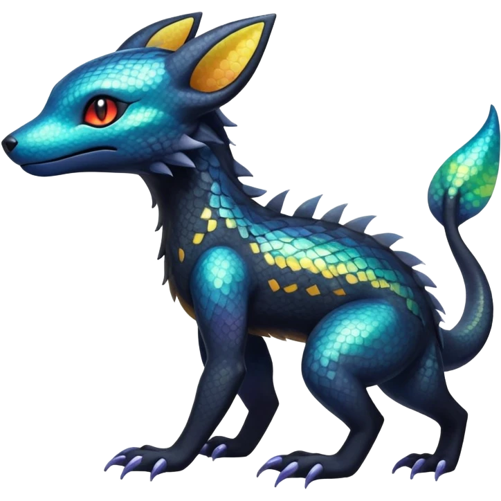 Colorful Iridescent Exotic Salandit-Aurorus-Umbreon-Fakémon-hybrid-creature (full body)  emoji