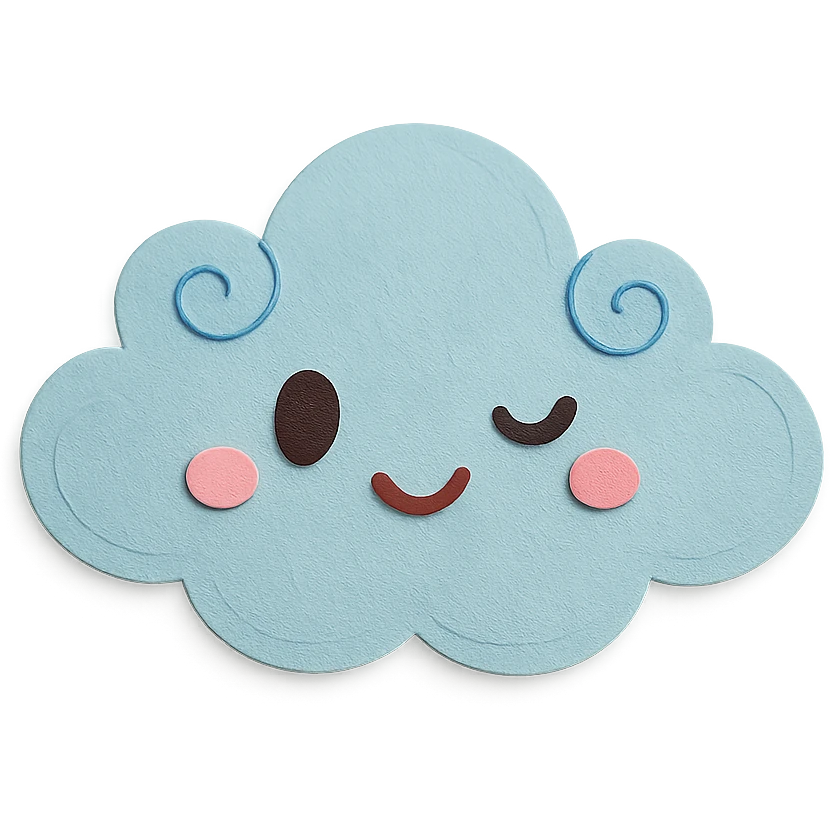 kawaii light blue cloud, soft swirls, cute wink, soft pastel colors, no limbs, full body, paper craft style emoji