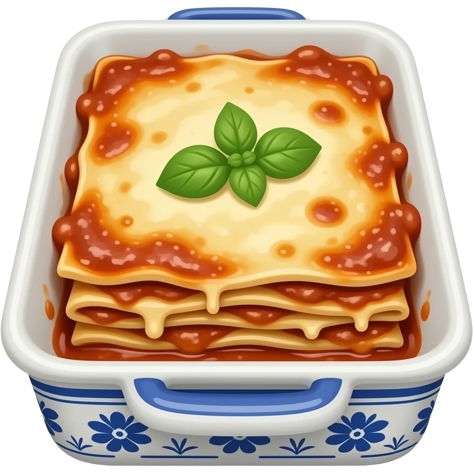 lasagna in porcelain tray with porcelain design realistic emoji