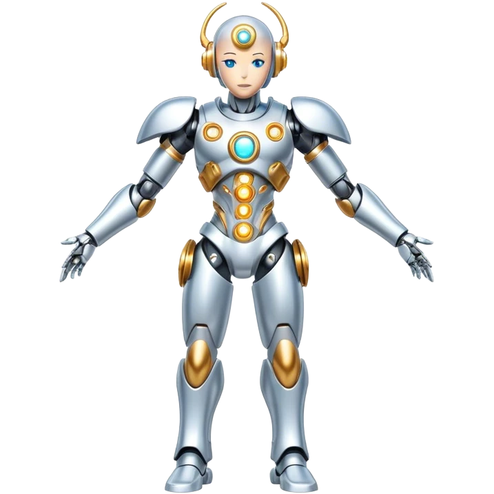 Shiny Futuristic Mechanical Glossy Celestial Godly Divine Metal-Cyborg-Fakemon-Pokemon-Digimon-Spectrobes-fusion, full body emoji
