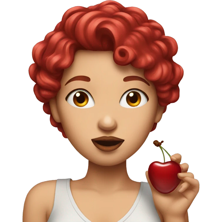 Woman with cherry hair sending a kiss emoji