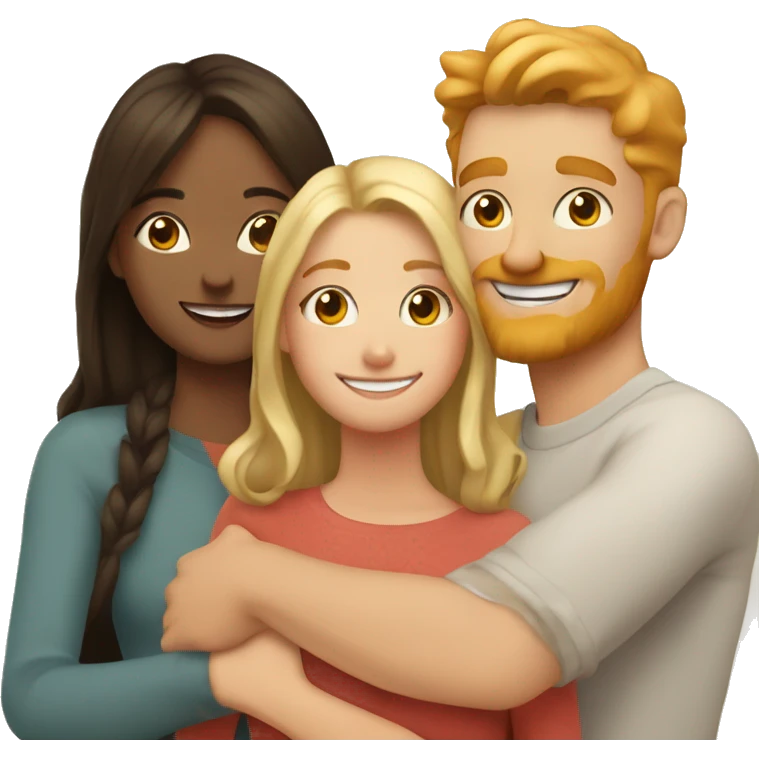 blonde daughter with brunette mom and ginger dad all smiling and hugging emoji