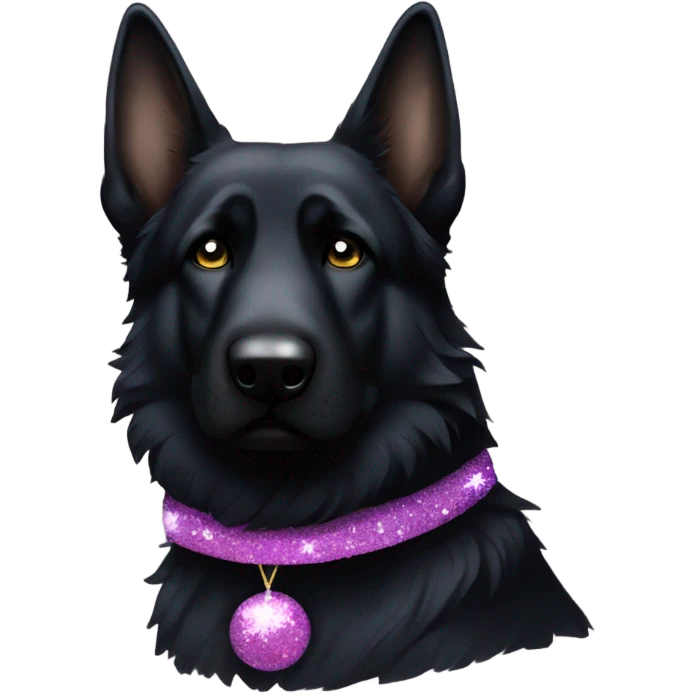 All black German shepherd with glitter frowning emoji