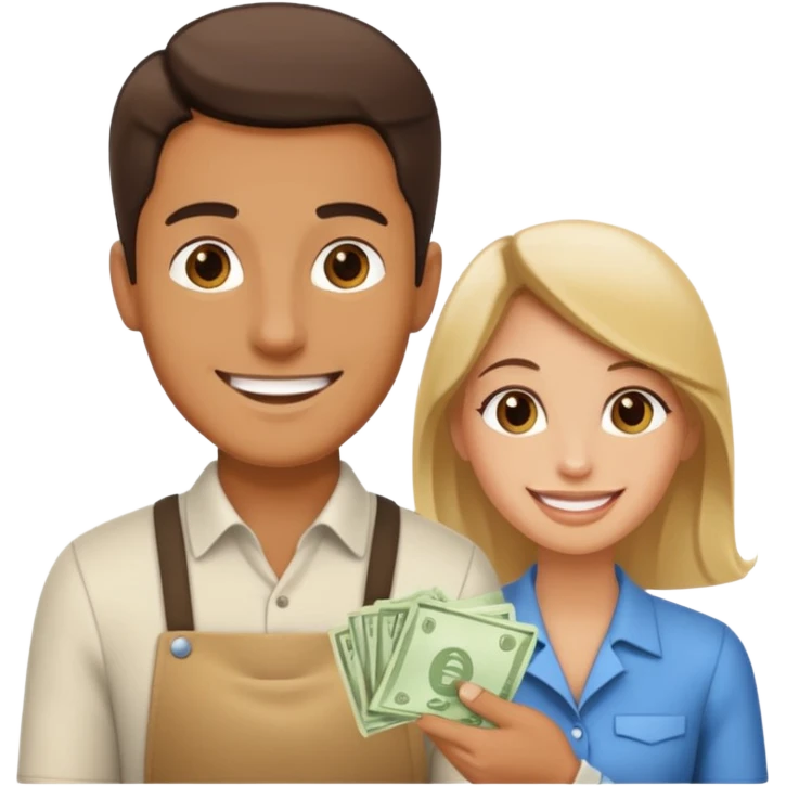 a man handing money to a waitress emoji