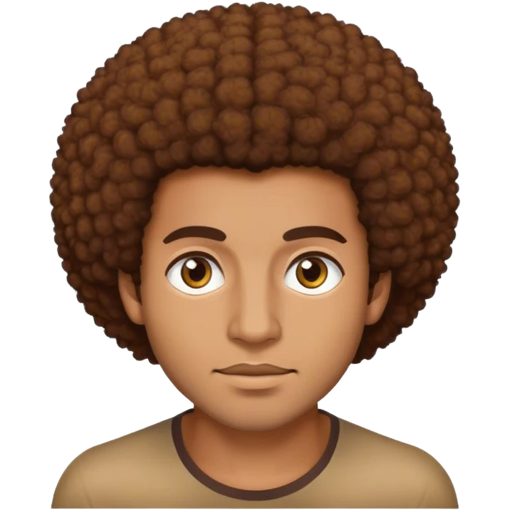 Brown man with brown Afro hair and brown eyes emoji