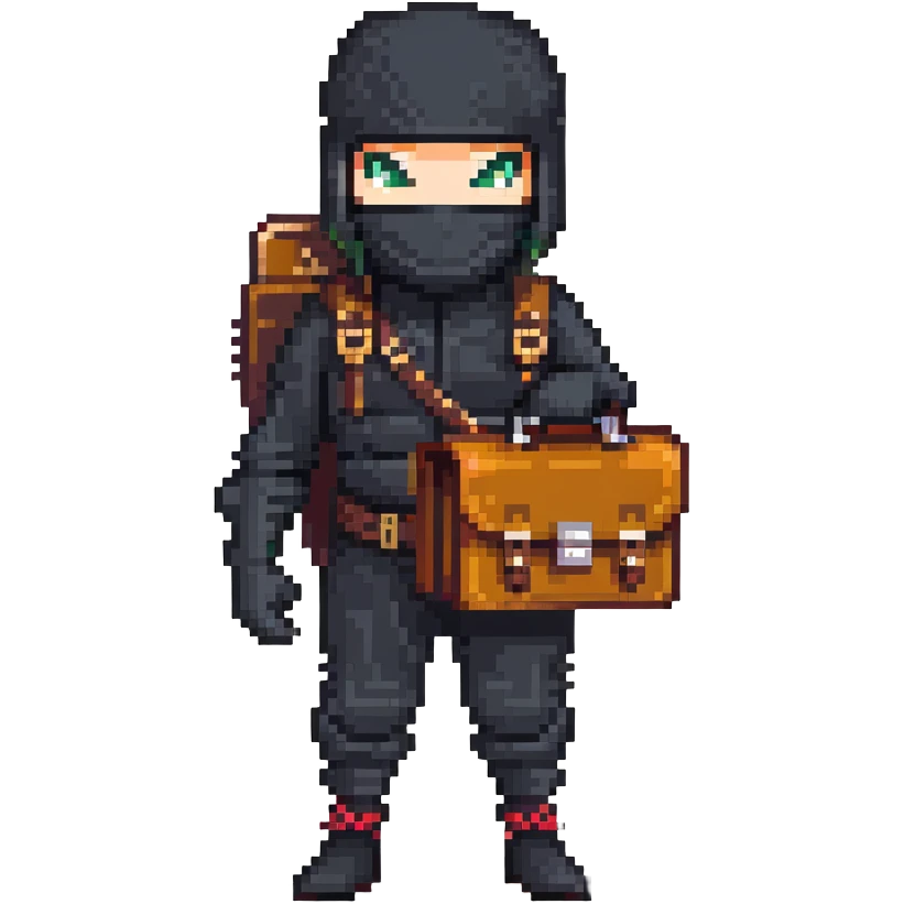 black ninja character holding a briefcase emoji