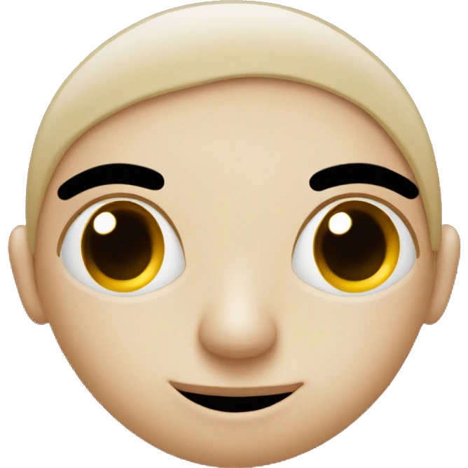 face with eyebrows close together, very narrow eyes, and the mouth a flat line with upturned edges emoji
