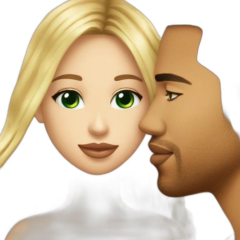 Romeo Santos give a kiss on the mouth blond girl amd green eyes emoji