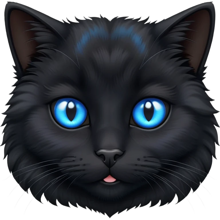 fluffy black cat face with bright blue eyes emoji