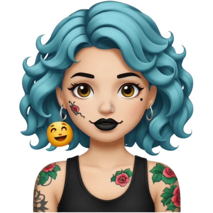 I want to create a female emoji with wavy hair and arm tattoo with her nose pierced and black lip stick emoji