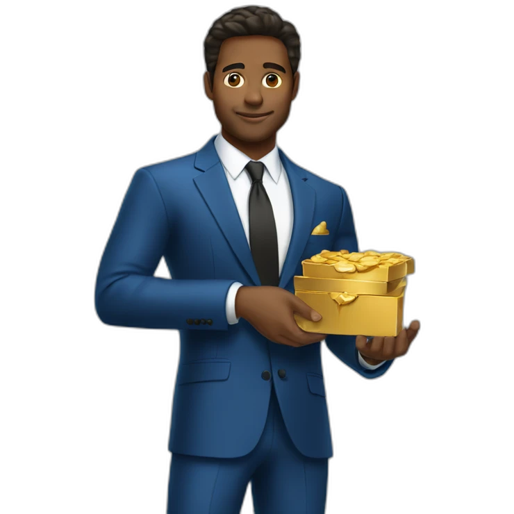 Posh-man-with-blue-suit-holding-gold emoji