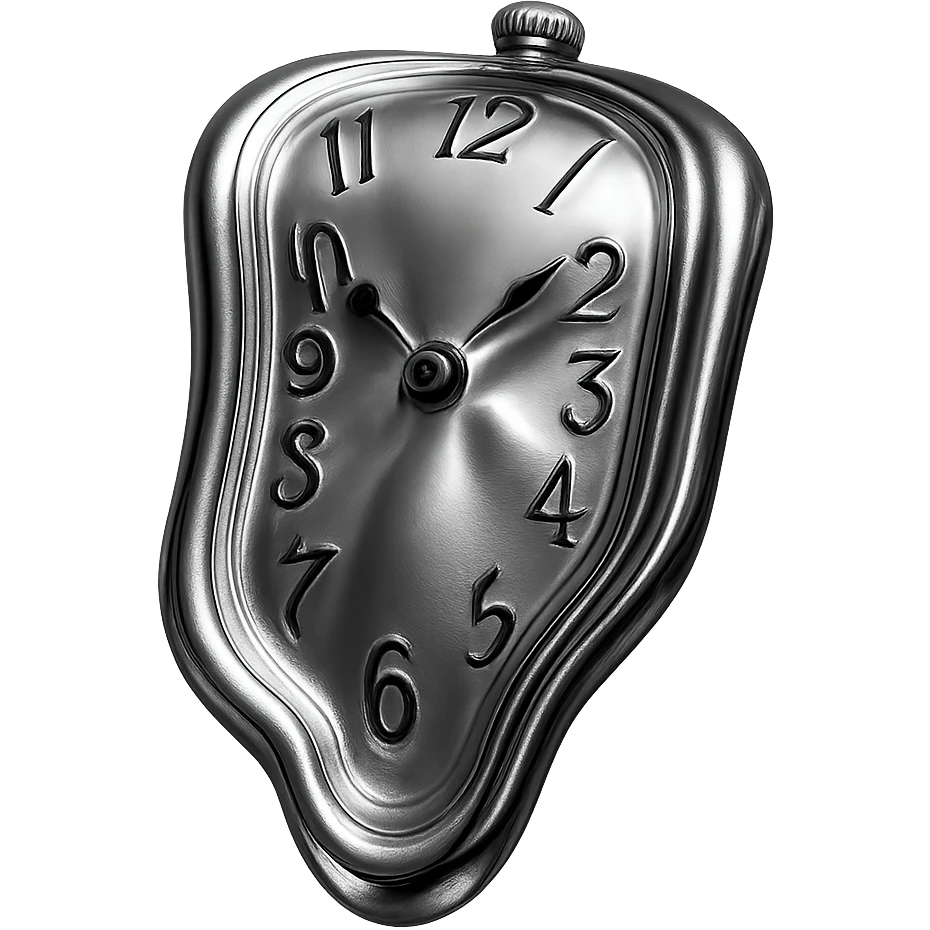 melting clock, inspired by Dali's Persistence of Memory, chrome style emoji