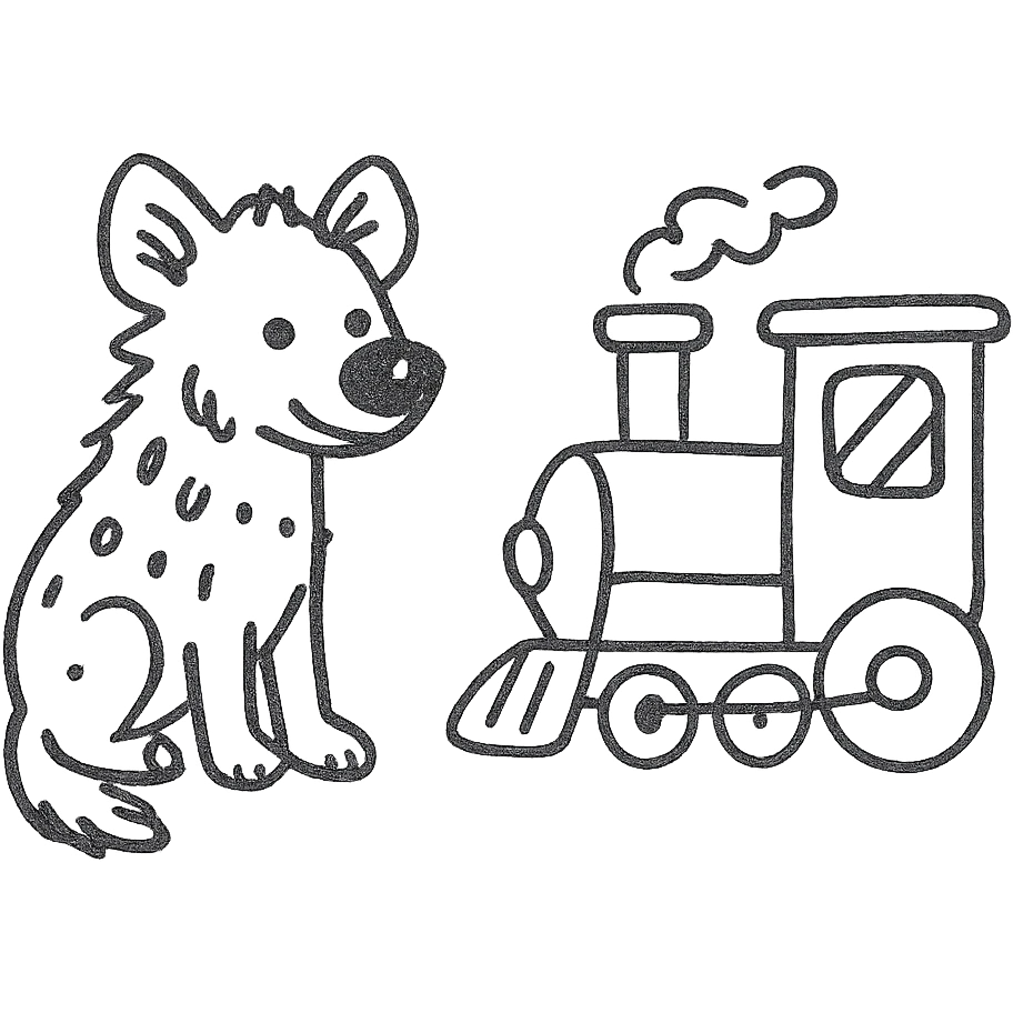 hand drawn outlined icon of a hyena and train emoji