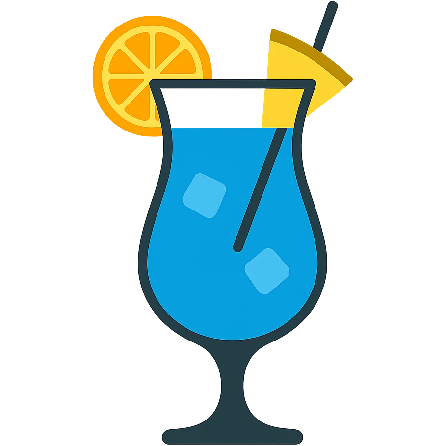 blue curaçao tropical cocktail in a hurricane glass, flat vector illustration emoji